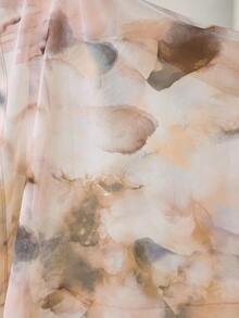 Veilorie Plus Size Women Solid Color Round Neck Dress And Tie-Dye Open Front Long Robe Casual Daily 2 Piece Set - Multicolor - View 8