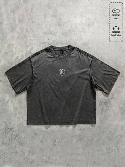 ROMWE MEN 男士做旧水洗毛边宽松T恤