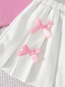 Genkimix Kids 2件套女童罗纹针织纯色无袖荷叶边下摆背心和迷你裙套装，适合休闲、度假、运动、夏季穿着 - 粉色 - 查看 5