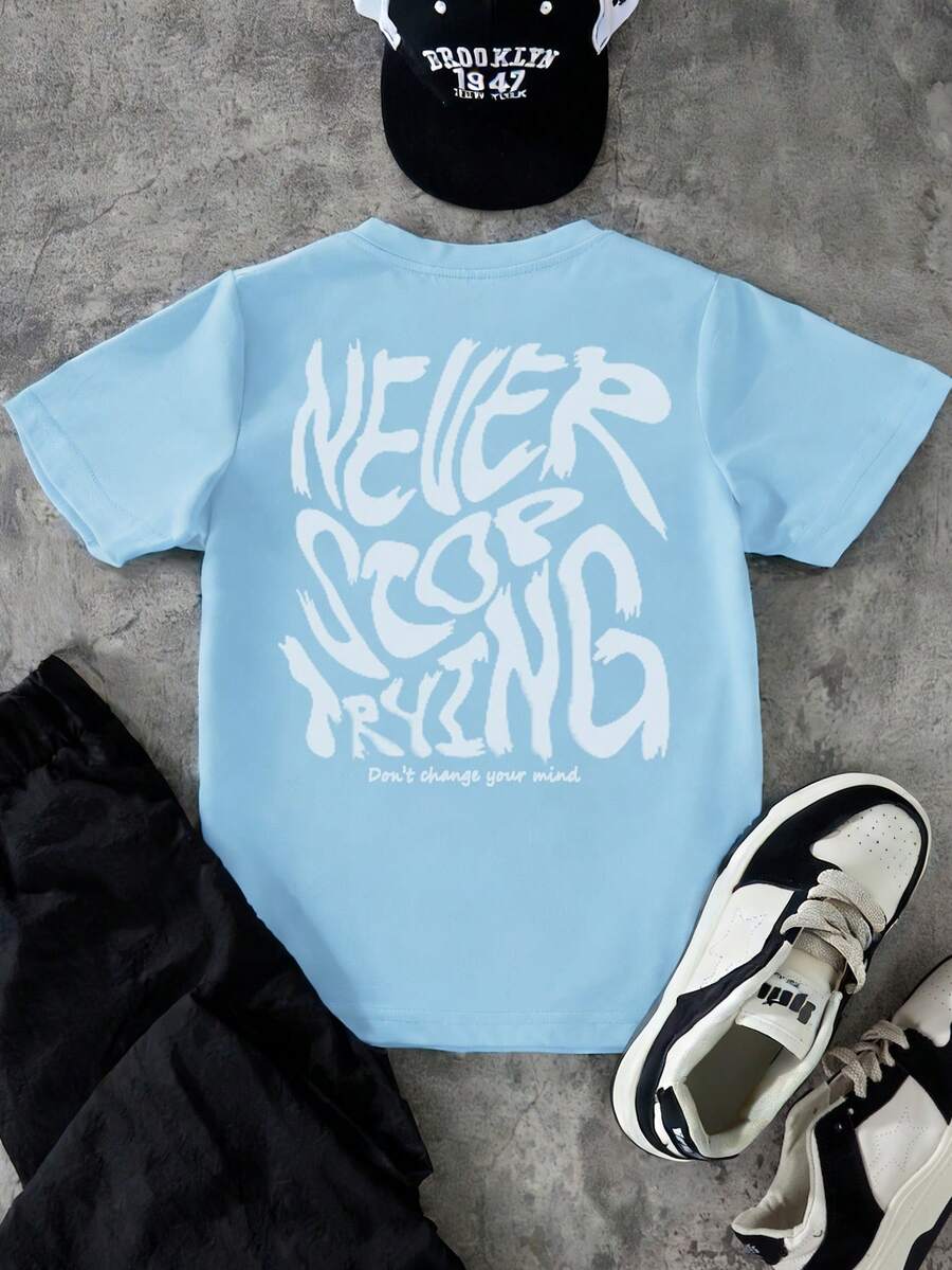 Teenage Boys' Summer Sunlight Blue Casual Crew Neck Short Sleeve T-Shirt - Baby Blue - View 1