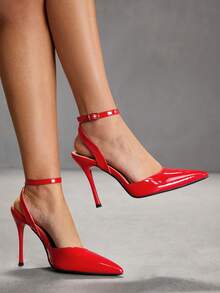 CUCCOO SZL Sepatu hak tinggi stiletto wanita dengan ujung runcing dan tali pergelangan kaki, cocok untuk bepergian, kencan, pesta, pernikahan, dan acara lainnya, serta sepatu untuk Natal dan Musim Semi. - Merah besar - View 6