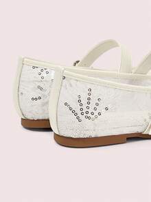 CUCCOO DOLLMOD Women's Shoes Mesh Embroidery Decorative Flat Bottom Mary Jane - White - View 10