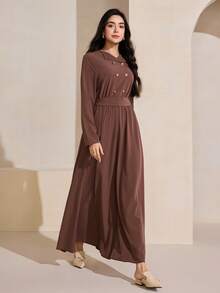 Graceveil Đầm dài tay cổ bẻ buộc dây màu cà phê dành cho nữ, kiểu dáng thường ngày. - Cà phê nâu - Xem 7