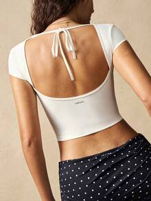 VARSIVA Women's Backless Cropped Sports Top,All White Summer Athleisure Gym Fitness Yoga Pilates Running Everyday Wear,Stylish Neckline All Seasons Top - White - View 5