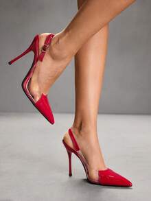 CUCCOO SZL Tacones altos elegantes con diseño de hebilla y punta afilada para mujer - Rojo - Ver 9