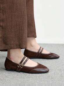CUCCOO BIZCHIC Sepatu Flat Kasual Serbaguna Wanita dengan Desain Gesper, Cocok untuk Hari Valentine dan Musim Semi. - Coffee Brown - View 4