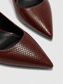 CUCCOO BIZCHIC Giày cao gót mũi nhọn mỏng màu đỏ tía dập nổi đơn giản dành cho nữ, giày cao gót nữ thích hợp đi làm, dự tiệc, đi lễ. - Gỗ đỏ - Xem 8