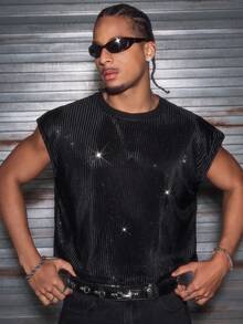 AXEPEAK Áo tank top nam cổ tròn, màu trơn, phối sequin, kiểu dáng thường ngày. - màu đen - Xem 6
