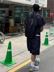 DAZY Men's Navy Blue Denim Short Sleeve Shirt And Shorts Set, Summer - Blue - View 2