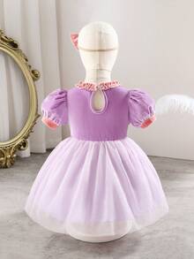 Glamorique Kids 女童连衣裙，婴儿生日服装，蝴蝶结，天鹅绒，优雅丝绸 - 紫色 - 查看 2