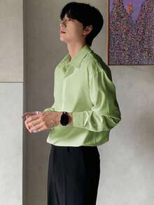 DAZY Men's Solid Color Single-Breasted Casual/Business Shirt, Spring/Autumn - Mint Green - View 4
