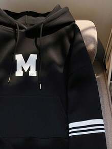 Resyla Sudadera con capucha de manga larga y estilo de transporte con estampado de letras para mujer, regalo para amigos, otoño/invierno - Negro - Ver 3