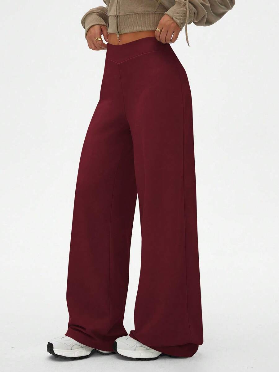 Dewbera Women's High Waisted Wide Leg Yoga Pants,Loose Fit Casual Sports Sweatpants,Flare Workout Leggings,Suitable For Running,Outdoor & Fitness - Burgundy - View 1
