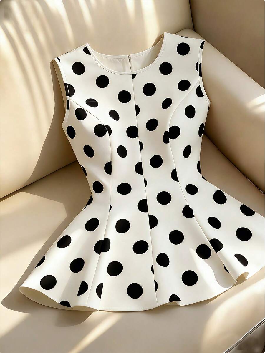 Franclia Women's Sexy Elegant Polka Dot Print Camisole, Suitable For Spring/Summer Outfits - Black and White - View 1