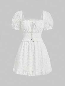 Sweetness Đầm ngắn cổ yếm đính đá lấp lánh quyến rũ dành cho nữ giới. - trắng - Xem 5