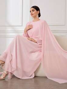 Al Najma French Design Ruffle Hem Flare Sleeve Women Dress - Pink - View 1