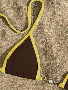 Swim Vcay Swimsuits For Woman Summer Beach Rib Binding Trim Halter Micro Triangle Bikini Vacation Bikini Set Triangle Bikini Set Cheeky Bikini Set String Bikini Set - Multicolor - View 4