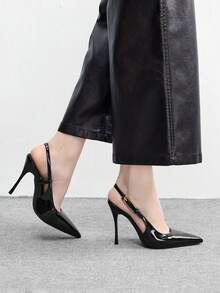 CUCCOO BIZCHIC Zapatos de tacón alto con decoración de tirante y lazo para mujer, color vino tinto, zapatos de primavera para vacaciones de primavera, Pascua y Navidad - PU negro - Ver 4