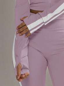 Musera Sport Quần yoga ống loe ôm sát có sọc bên hông, chỉ bao gồm phần dưới, thích hợp cho mùa thu đông, tập luyện thể thao, tập gym, tập gym, chất liệu hợp kim. - Màu tím hoa cà - Xem 6