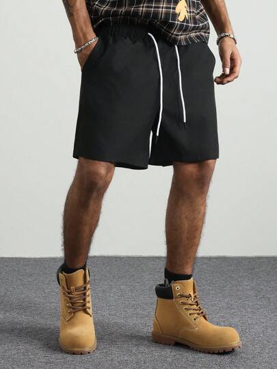 PAVTROS 宽松男士抽绳腰斜口袋短裤