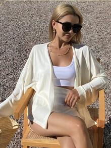 DAZY Áo khoác cardigan nữ tay dài, mỏng, dáng rộng, màu trơn, thích hợp cho kỳ nghỉ, mùa xuân/hè, chống nắng. - Màu be - Xem 4