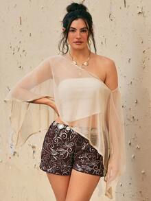 Freevana Plus Size Vintage Party New Year Holiday Sequin Women Shorts, Suitable For Autumn/Winter - Brown - View 7