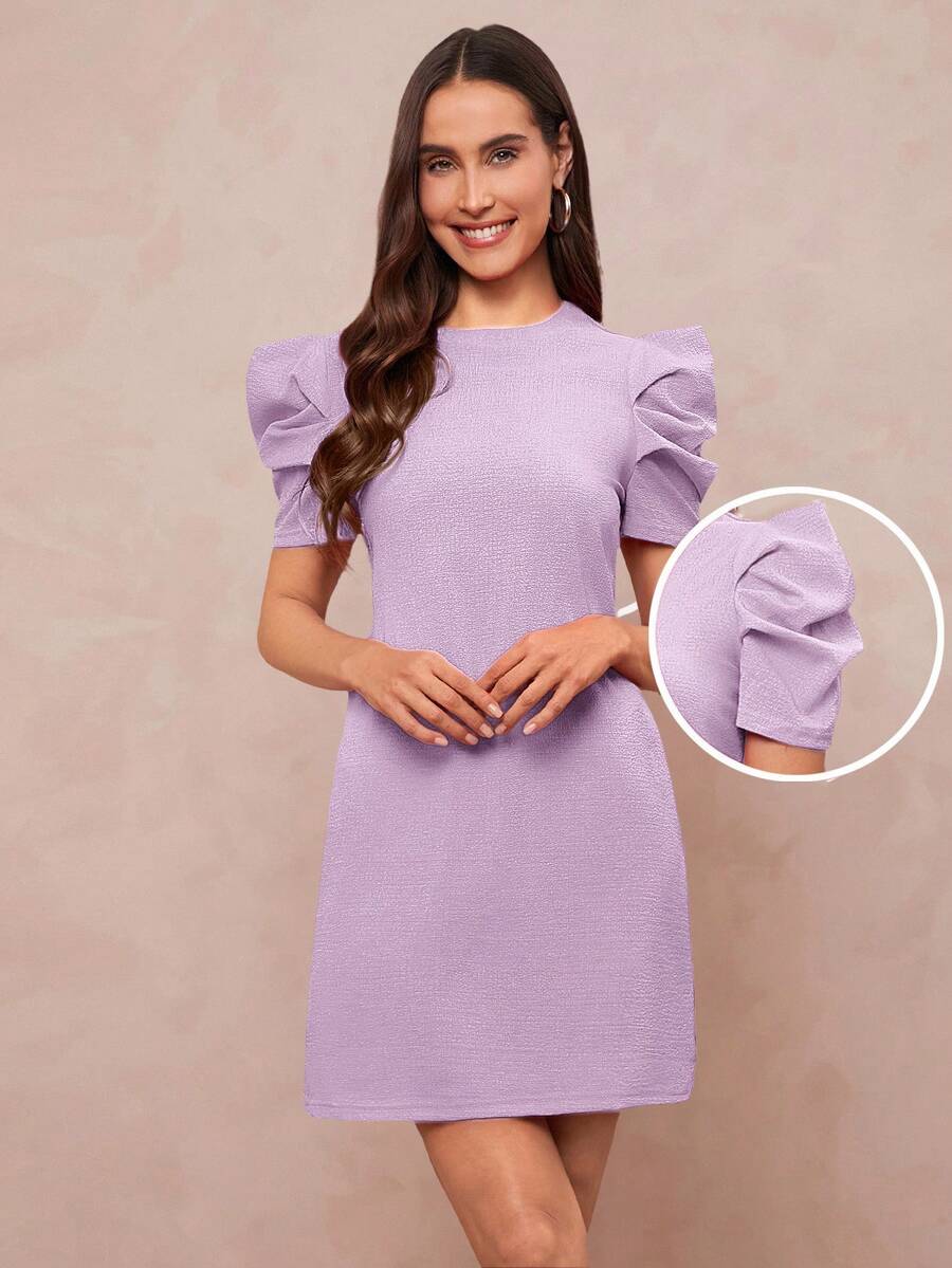 Amorya Đầm ngắn tay đơn sắc tối giản dành cho nữ - Màu tím Violet - Xem 1