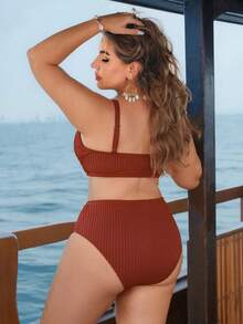 Swim Lushoire Đồ bơi gợi cảm, thoải mái, 2 mảnh dành cho nữ cỡ lớn, màu trơn, chất liệu vải có họa tiết, dành cho nữ. - Cà phê nâu - Xem 2