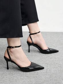 CUCCOO BIZCHIC Giày nữ, giày cao gót mũi nhọn, gót mảnh, màu đen, quai ngang mắt cá chân, giày cao gót hở gót, giày đi làm hàng ngày, giày nữ đa năng. - màu đen - Xem 4