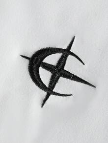 PAVTROS 男士月亮與星星刺繡短袖T恤與短褲休閒套裝，黑白配色，夏季，街頭風，城市度假，條紋滾邊上衣套裝，復古 - 白色 - 查看 3