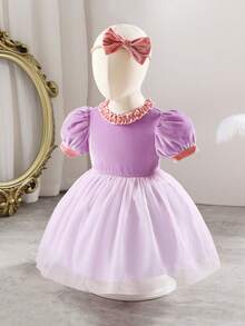 Glamorique Kids 女童连衣裙，婴儿生日服装，蝴蝶结，天鹅绒，优雅丝绸 - 紫色 - 查看 5