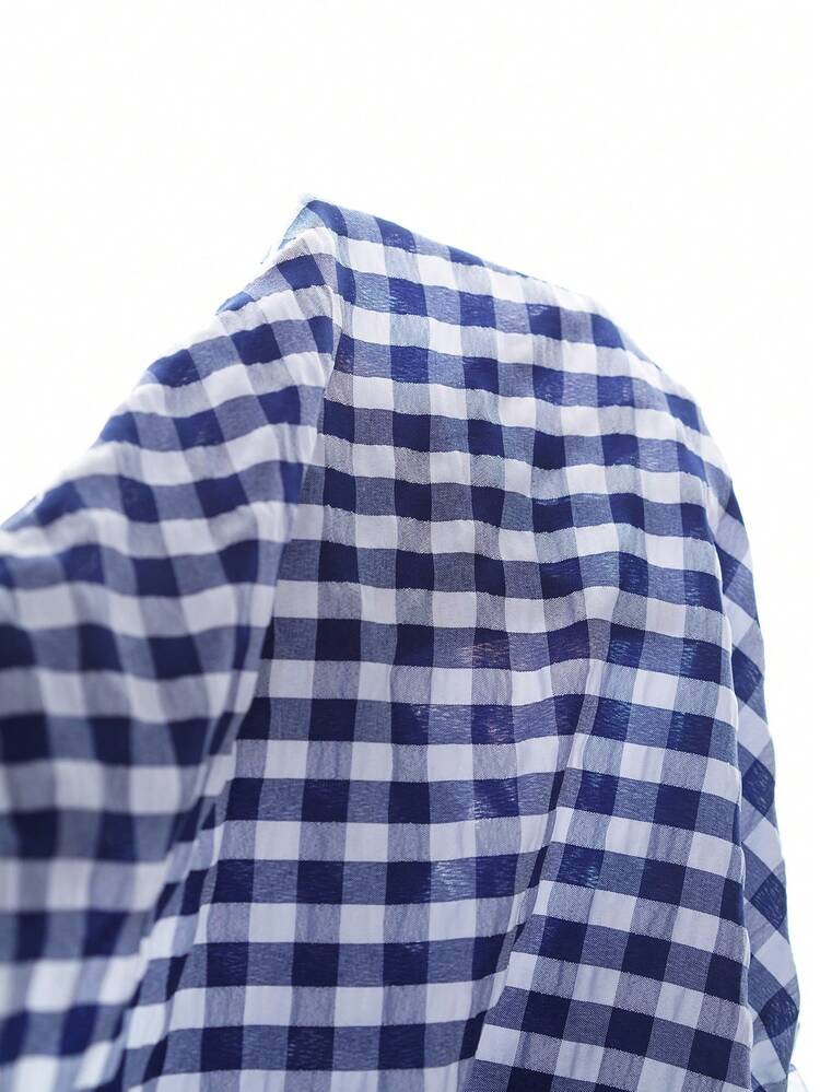 Plus Size Summer Casual Plaid Off-Shoulder Ruffle Trim Blouse Gingham Top Plus Size Blouses Blue And White Top Checkered Top Off Shoulder Top