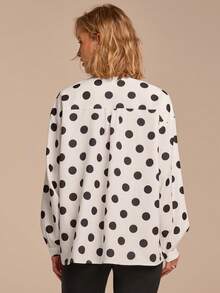 COSMINA Blouse élégante à manches longues et col ras-du-cou à pois pour femmes, polyvalente pour le travail, les sorties et les occasions, printemps - Noir et Blanc - Voir 2