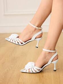 CUCCOO HITCHD Women's Pointed Toe Buckle Design Everyday Versatile Fashion High Heels - White - View 2