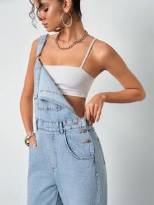 SHEIN جمبسوت جينز كاجوال للنساء بلون أزرق فاتح - أزرق فاتح - مشاهدة 7