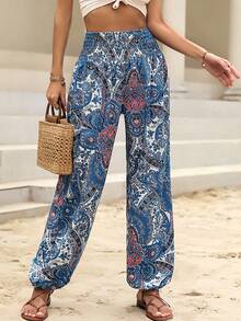 LanaWest All-Over Print Elastic Waist Casual Vacation Pants - Multicolor - View 4