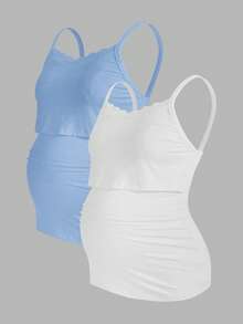 SHEIN Modmama Tropical Vacation Strap Nursing Camisole, Maternity Tight Strap Tank Top - Baby Blue - View 4