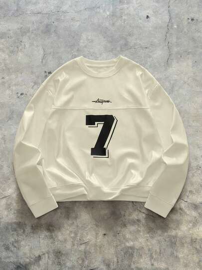 AXEPEAK Men's Casual Numeric Print Pullover Sweatshirt, Spring/Autumn