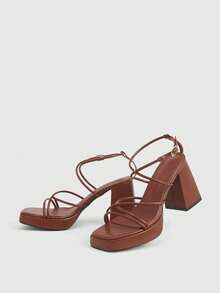 CUCCOO LuxiPop 女士时尚绑带高跟凉鞋，毕业舞会高跟鞋，夏季度假鞋，优雅百搭的商务休闲鞋，春季鞋款，春假复活节圣诞节鞋款 - 棕色羊紋 - 查看 6