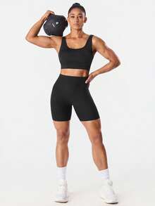SHEIN Sports 女士紧身健身运动服 - 黑色 - 查看 7