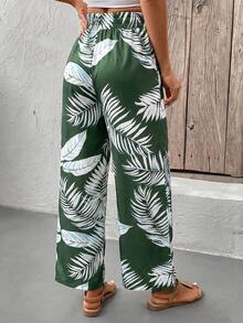 SHEIN Frenchy All-Over Print Knotted Casual Pants - Mint Green - View 2