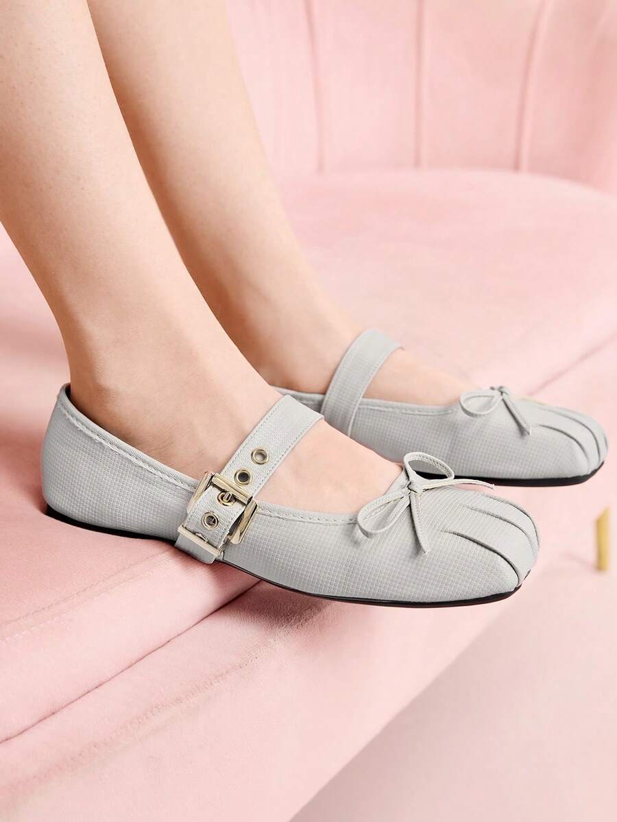 CUCCOO DOLLMOD The Square Toe Is Comfortable, Soft And Elegant, Such As Ballet Shoes, Mary Jane Flats, Women's Models, Spring Shoes, Spring Break, Easter, Suitable For Christmas Wear. Spring Shoes - Light Grey - View 1