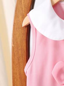 Vestido Elegante e Fofo Sem Mangas com Decoração Floral em Linha A, Rosa Pálido, Adequado para Atividades Escolares de /Verão, Festa de Aniversário, Reunião - Rosa chiclete - Visão 8