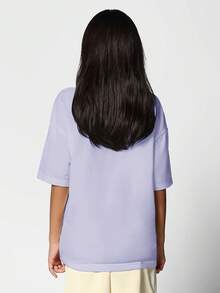 SUMWON Oversized Crew Neck Boxy Fit Short Sleeve Casual Cotton Blend T-Shirt For Tween Girls Spring Summer Everyday Wear Vacation - Lilac Purple - View 2