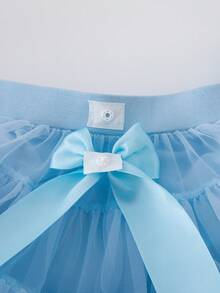 Souflis Souflis 女婴幼儿0-3岁基础款奢华装饰舞蹈户外多层薄纱蝴蝶结蓬蓬裙芭蕾舞裙，粉色芭蕾舞裙 - 淺藍色 - 查看 5