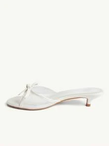 CUCCOO CHICEST Women Shoes Pure White PU Mesh Splicing Fashionable Elegance Comfortable Spring And Summer Bow Elements Kitten And Slippers Summer Shoes - Pure white PU - View 4