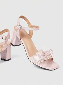 ROMWE Kawaii Women's New Summer Sandals, Fairy Style Mid-Heel Thick Heel High Heels - Pink - View 4