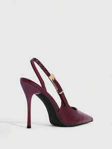 CUCCOO SZL Women's Faux Snake Skin Metallic Buckle Decor Pointed Toe High Heel Shoes, Burgundy - 22-28 Burgundy - View 8