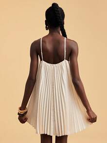 Travachic Elegant White Polka Dot Summer Mini Dress,Heavy-Duty Pleated A-Line Vacation Outfits For Women,Boho Chic Holiday Beach Sun Dress,Old Money Style - Apricot - View 3