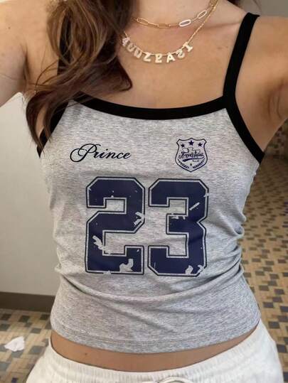 SHEIN Sparklyn Tween Girls' Casual All-Match Versatile Camisole, Snug Fit Contrast Color Knit Camisole, Suitable For Casual Outings And Vacations